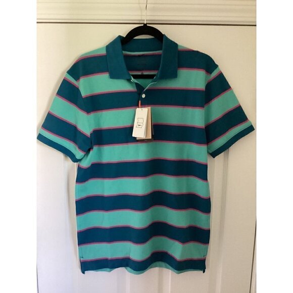 Nike -‎ Men's Stripe Golf Polo Size: Medium Color: Teal/Pink - Picture 11 of 12